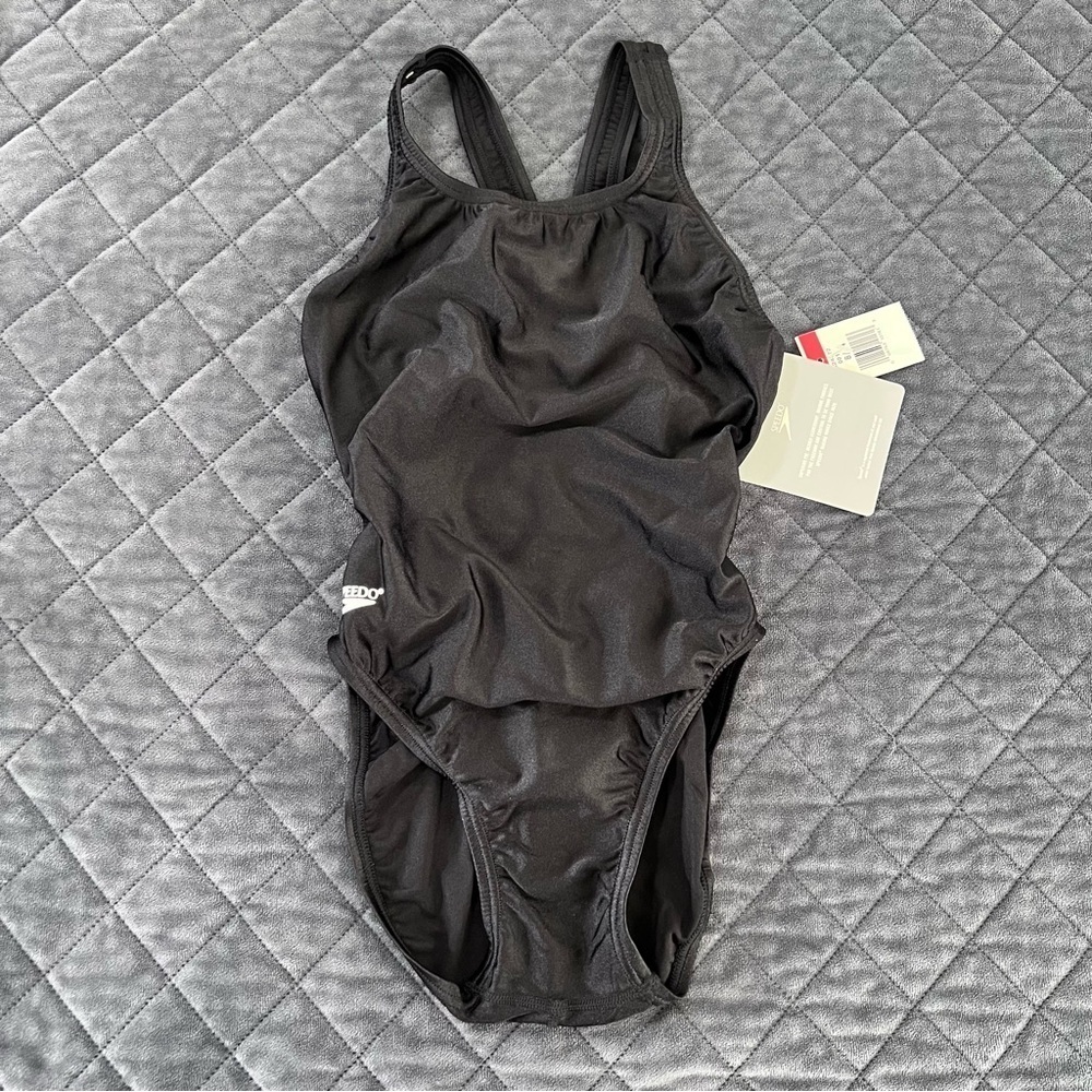 Speedo One Piece Swimsuit Women's 8/34 Black Open Back B14